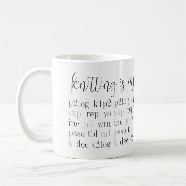 KNITTING IS MY SECOND LANGUAGE White Mug (Left)