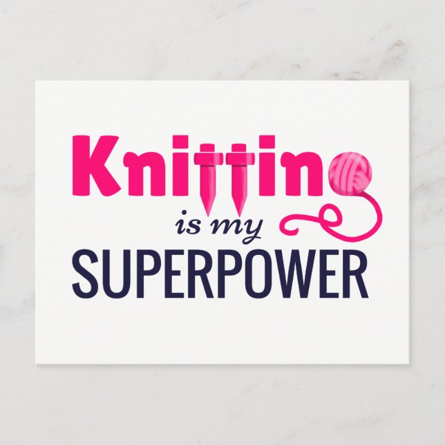 Knitting is My Superpower in Pink Postcard (Front)