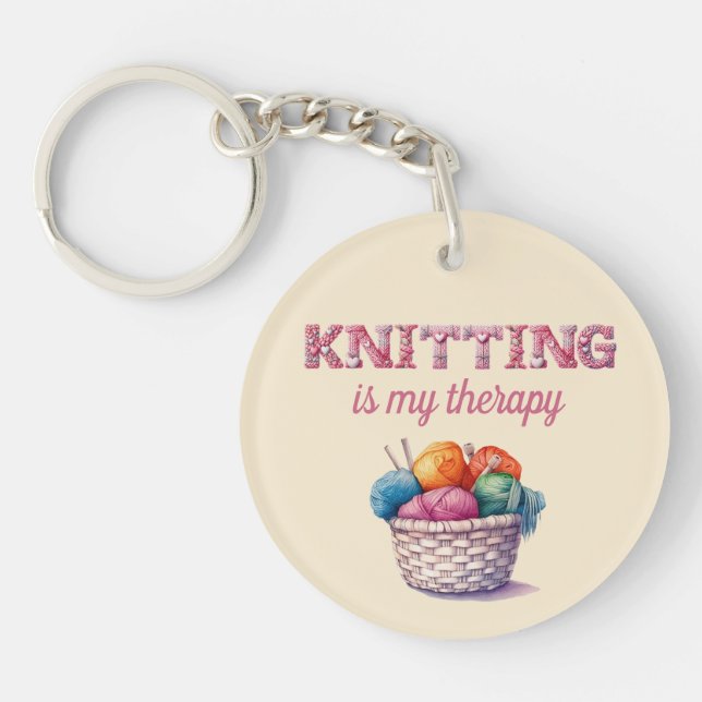 Knitting Is My Therapy Key Ring (Front)