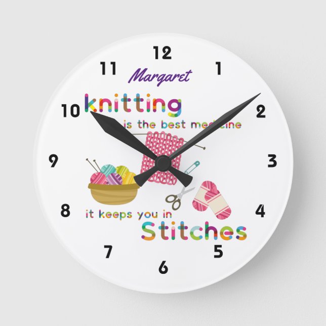 Knitting is the Best Medicine Round Clock (Front)