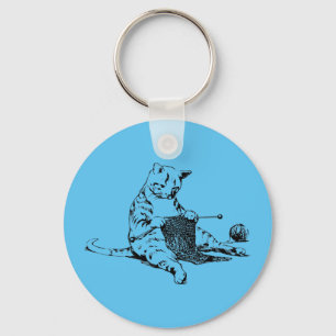 Knitting Kitty Wine Charm Key Ring
