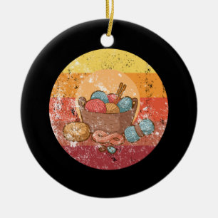 Knitting Knitting Basket With Wool Ceramic Tree Decoration