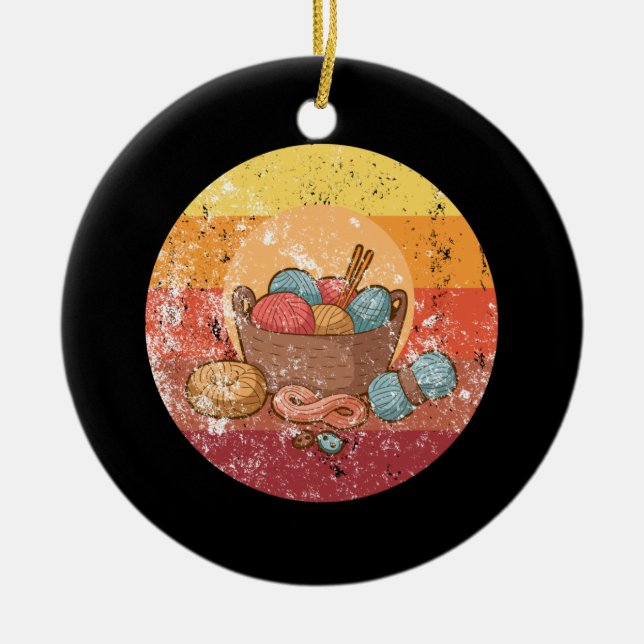 Knitting Knitting Basket With Wool Ceramic Tree Decoration (Front)