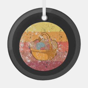 Knitting Knitting Basket With Wool Glass Tree Decoration