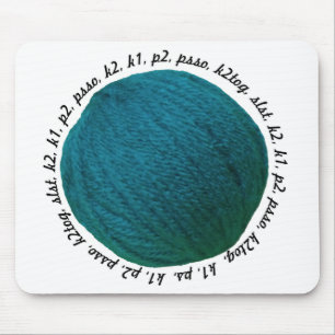 Knitting Lingo Yarn Ball Teal Mouse Pad
