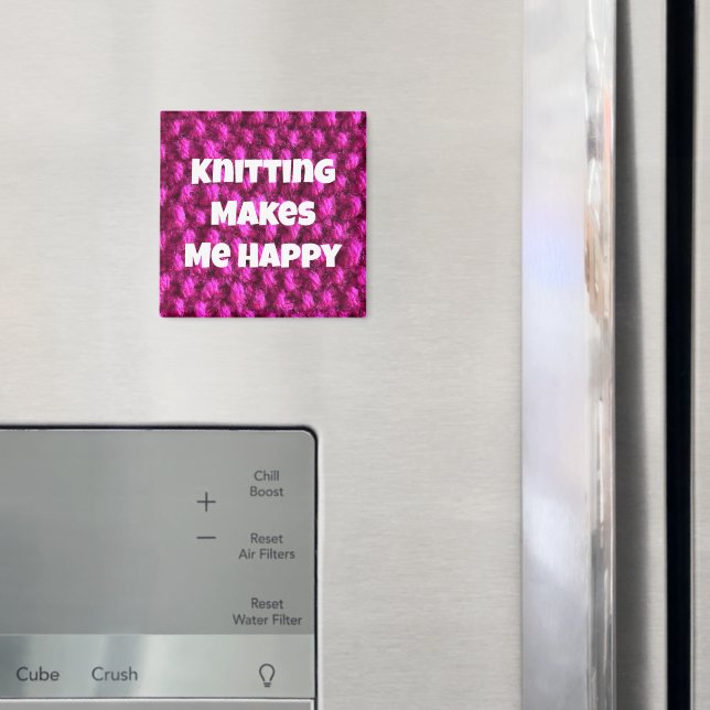 Knitting Makes Me Happy Pink Yarn Magnet (In Situ (Fridge))