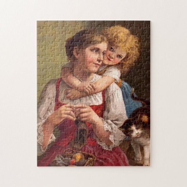 Knitting mother with child and cat jigsaw puzzle (Vertical)