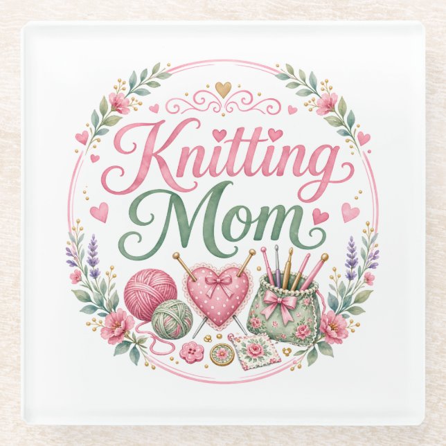 Knitting Mum - Glass Coaster (Front)