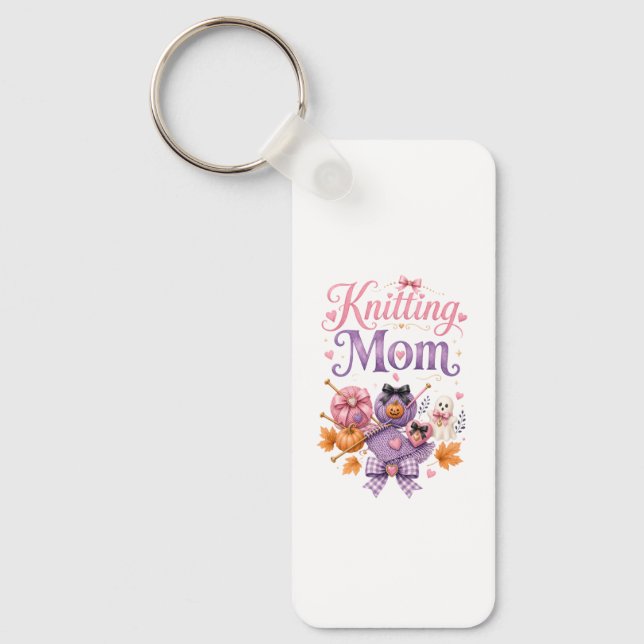 Knitting Mum Halloween Aluminium Rectangle Keychai Key Ring (Front)