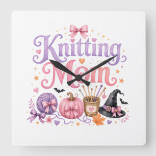 Knitting Mum Halloween Card Square Wall Clock