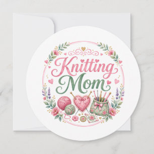 Knitting Mum - Round Flat Holiday Card
