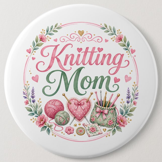 Knitting Mum Round Keychain 6 Cm Round Badge (Front)