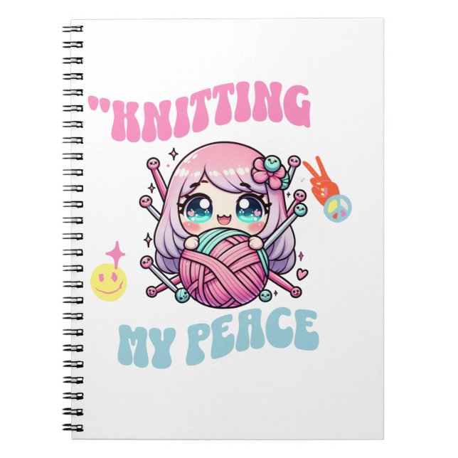 Knitting My Peace – Kawaii mindful design for knit Notebook (Front)