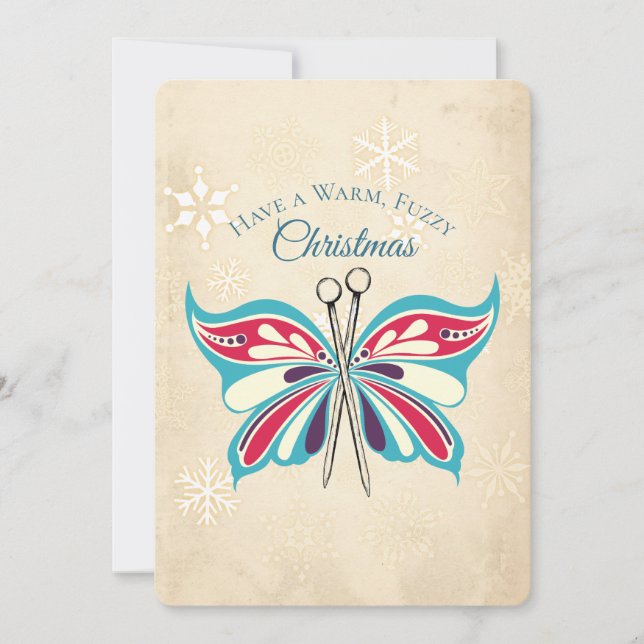 Knitting needles butterfly knitter Christmas card (Front)