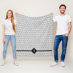 Knitting Needles Crafts Initial White + Black Fleece Blanket
