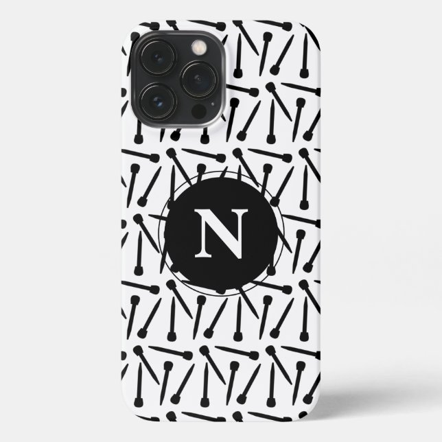 Knitting Needles Crafts Monogram iPhone Case (Back)