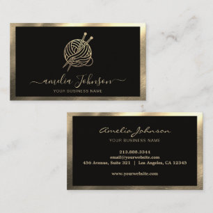 Knitting Needles Crochet Handmade Black & Gold Business Card