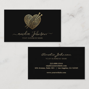 Knitting Needles Heart Logo Crochet Handmade Gold Business Card