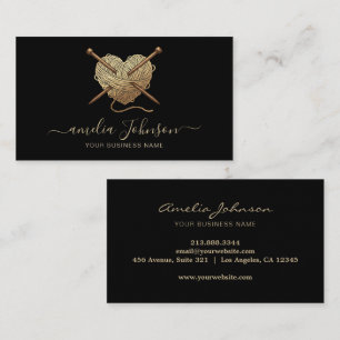 Knitting Needles Heart Logo Crochet Handmade Gold Business Card