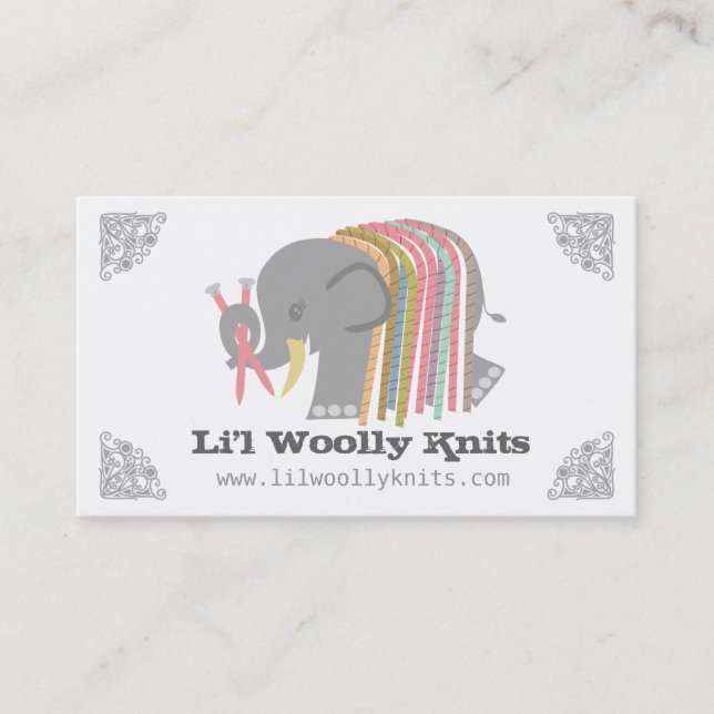 Knitting needles yarn elephant woolly mammoth card (Front)