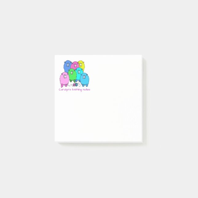 Knitting note.  Fluffy sheep and yarn personalised Post-it Notes (Front)