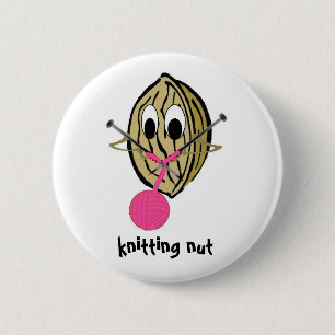 knitting nut 6 cm round badge