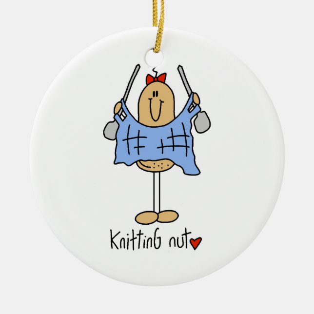 Knitting Nut T-shirts and Gifts Ceramic Tree Decoration (Front)