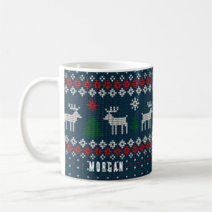 Knitting Pattern Christmas Pine Trees Deer Custom Coffee Mug