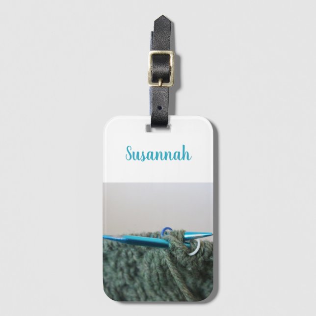 Knitting Personalised Luggage Tag (Front Vertical)
