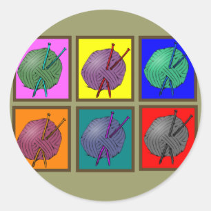 Knitting Popart Gifts Classic Round Sticker