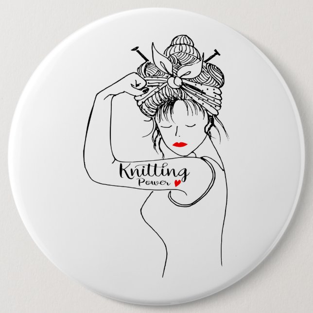 knitting power 6 cm round badge (Front)
