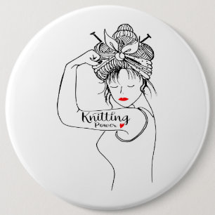 knitting power 6 cm round badge