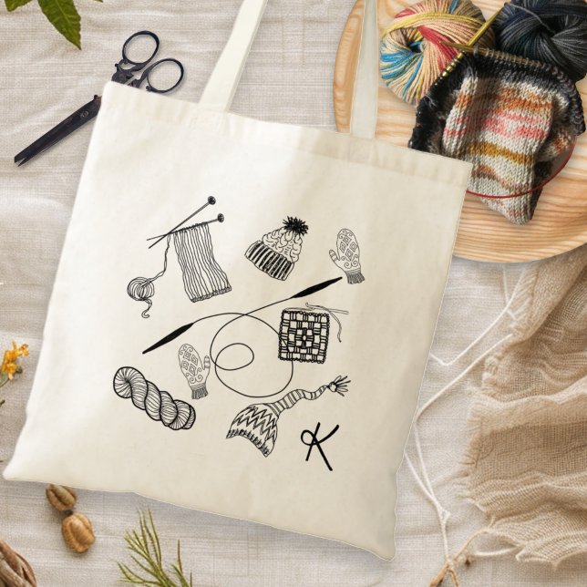 Knitting Project Hand Drawn Pattern Tote Bag (Creator Uploaded)