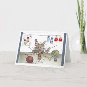 Knitting Rabbit Christmas Card