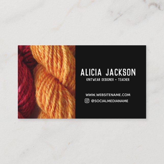 Knitting Red Orange Black Yarn Personalised Business Card (Back)