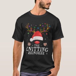Knitting Reindeer Matching Christmas Crochet Yarn T-Shirt