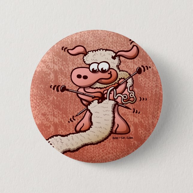 Knitting Sheep 6 Cm Round Badge (Front)