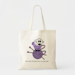 Knitting, Sheep On Yarn Designer Budget Tote Bag