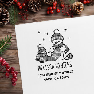 Knitting Snowman Christmas Custom Return Address Rubber Stamp