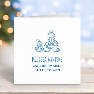 Knitting Snowman in Knitted Hat and Scarf Address Self-inking Stamp