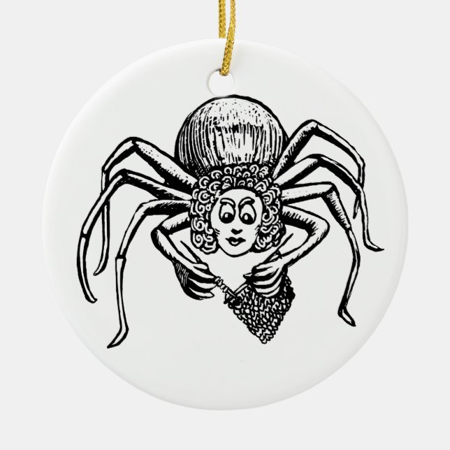 Knitting Spider Ceramic Tree Decoration (Front)