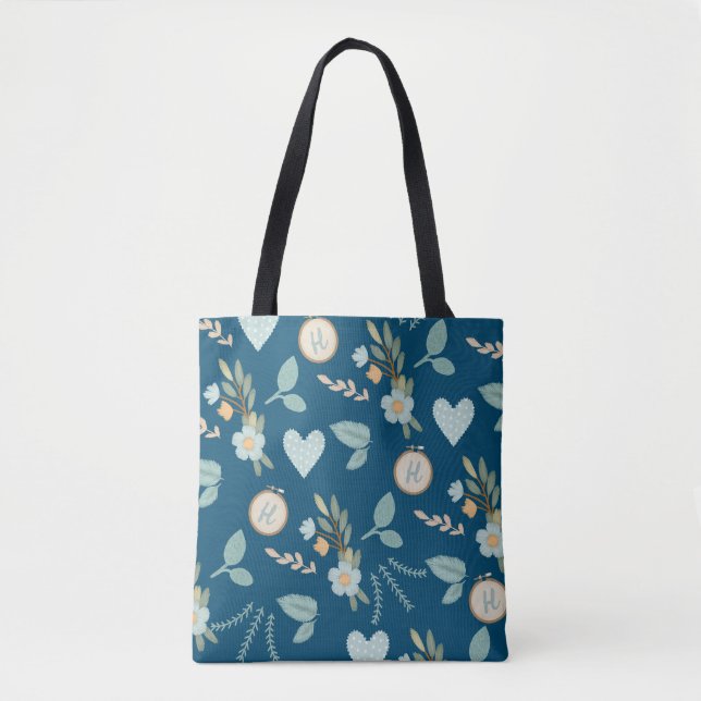 Knitting Supplies Embroidered Monogram Tote Bag (Front)