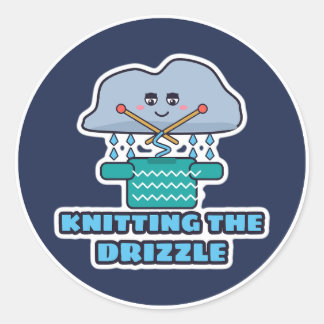 Knitting the Drizzle Sleepy Raincloud Classic Round Sticker