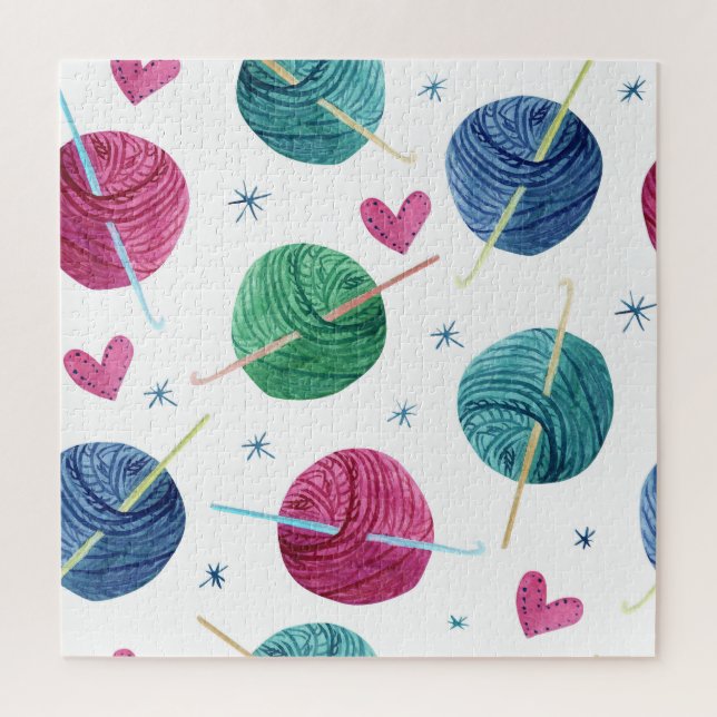 Knitting theme, watercolor seamless pattern. jigsaw puzzle (Vertical)