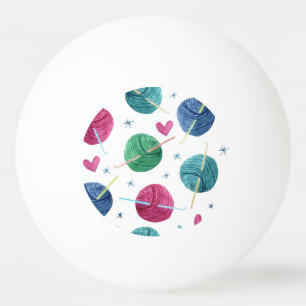 Knitting theme, watercolor seamless pattern. ping pong ball