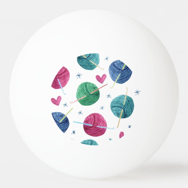 Knitting theme, watercolor seamless pattern. ping pong ball (Front)