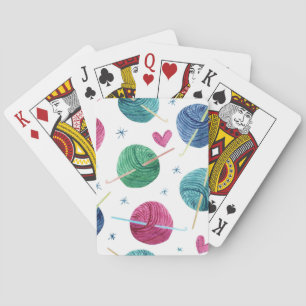 Knitting theme, watercolor seamless pattern. playing cards