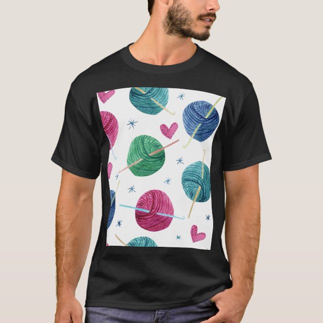Knitting theme, watercolor seamless pattern. T-Shirt (Front)
