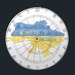 Knitting Ukrainian state map text Glory to Ukraine Dartboard<br><div class="desc">Textured Ukrainian geographical map made of knitting texture and words Glory to Ukraine in Ukrainian flag colours</div>
