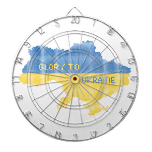 Knitting Ukrainian state map text Glory to Ukraine Dartboard